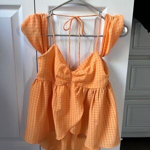Orange Gingham Women's Top